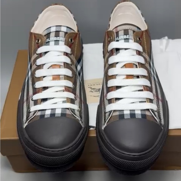 Burberry Men's Plaid Sneakers - Brown and Black - Picture 1 of 3